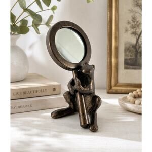 SPI Frog Mirror Stand Bronze Tone Figural Vanity Desk Decor San Pacific Int’l